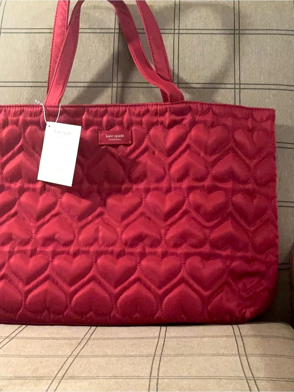 kate spade fragrances Quilted Heart-Pattern Tote in Deep Pink